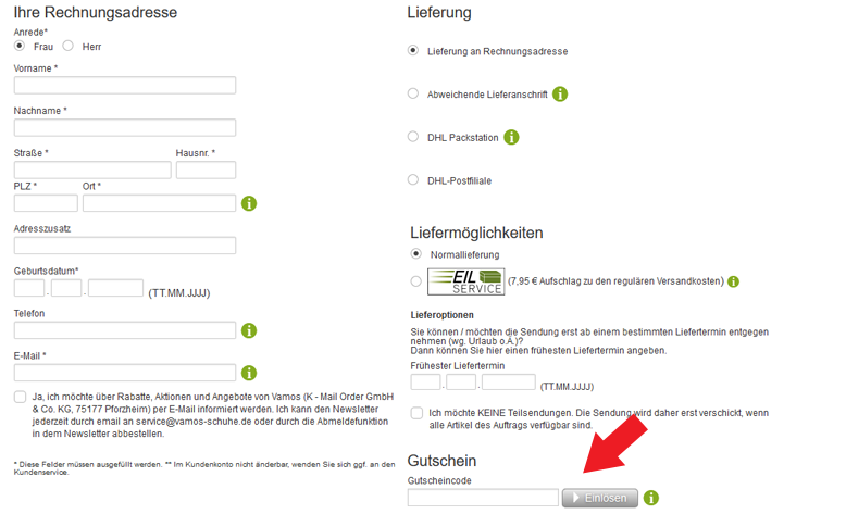 So löst du deinen Vamos Gutschein ein Hier den Vamos Gutscheincode eingeben