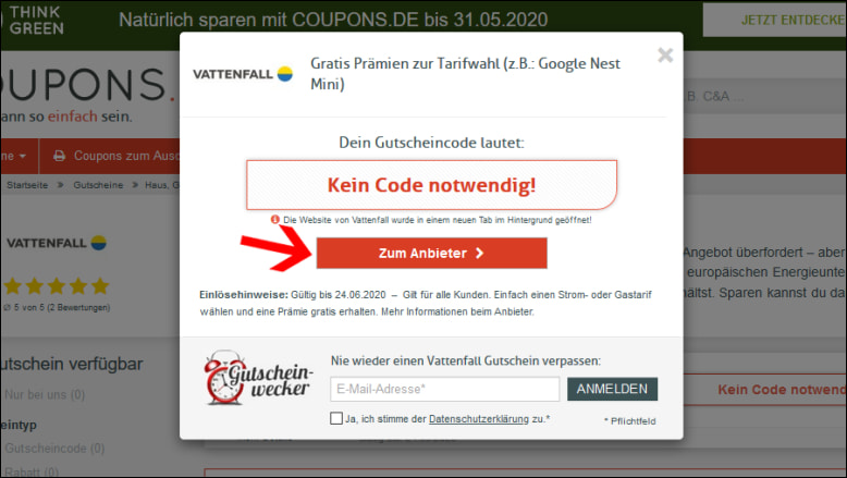 Spare bei Vattenfall auch ohne einen Gutscheincode Um bei Vattenfall zu sparen, benötigst du keinen Gutschein
