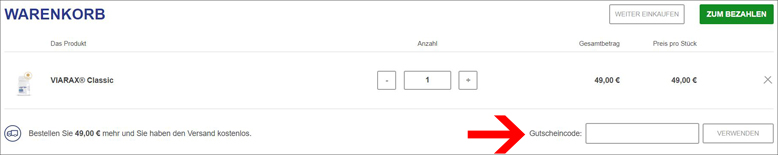 Gutscheincode hier eingeben Viarax Gutschein einlösen