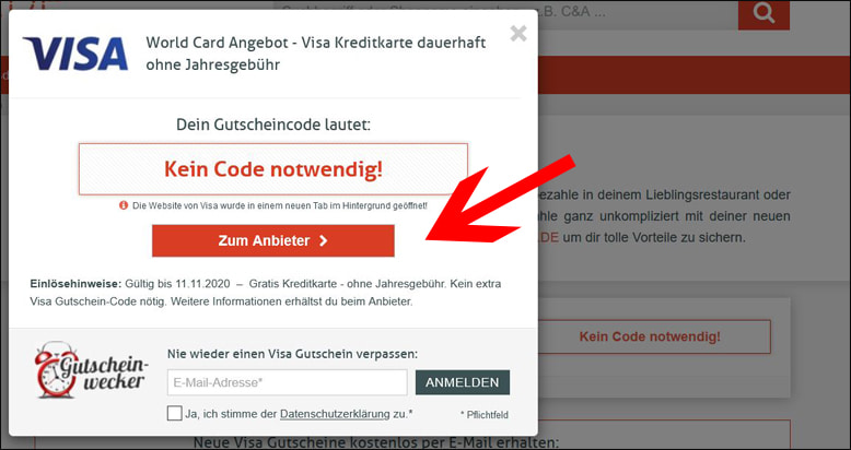 Direkt zur Aktion gelangen Lass dich direkt zur Visa Aktion weiterleiten