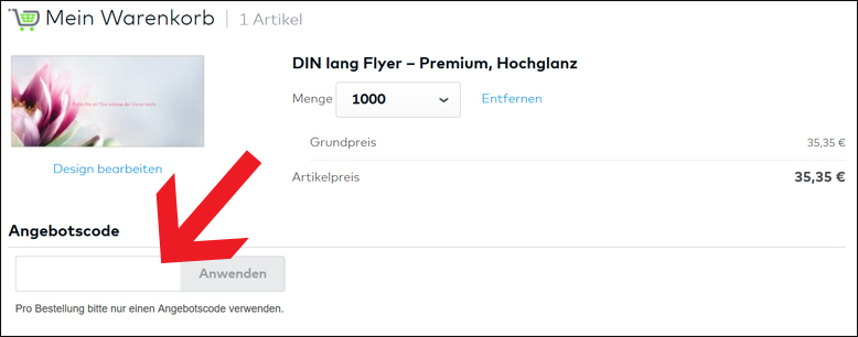 Im Warenkorb den Vistaprint Gutscheincode eingeben Einen Vistaprint Gutschein im Warenkorb einlösen