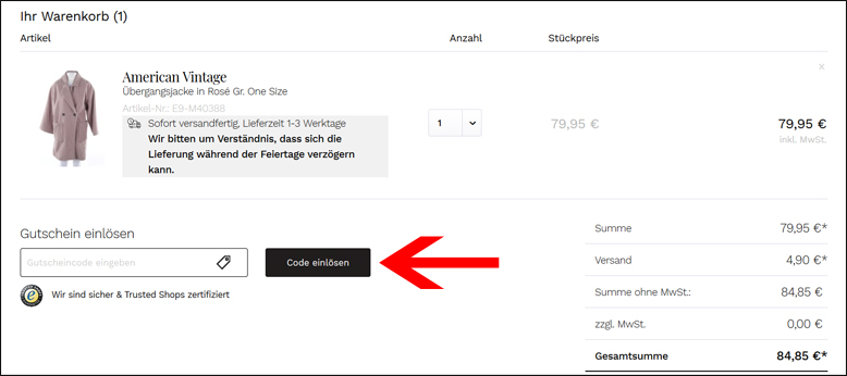 Gutscheincode im 3. Bestellschritt einlösen Den Vite EnVouge Gutschein im 3. Bestellschritt angeben
