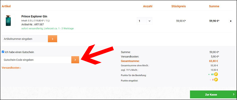So fügst du deinen Gutscheincode im Warenkorb ein Löse deinen Wacholder Express Gutschein bei deiner Bestellung ein