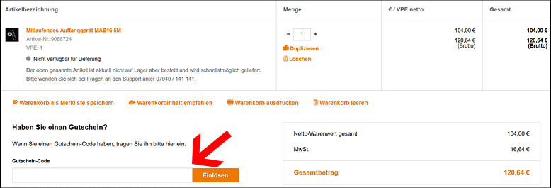 Löse den BTI Code direkt im Warenkorb ein Im Warenkorb kannst du deinen BTI Gutschein einlösen