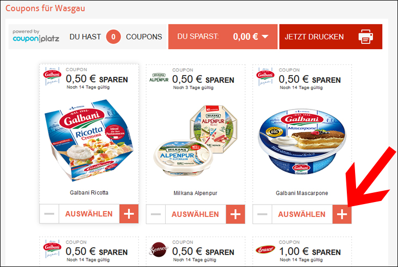 Den Wasgau Coupon auswählen und ausdrucken Einen Wasgau Gutschein einlösen