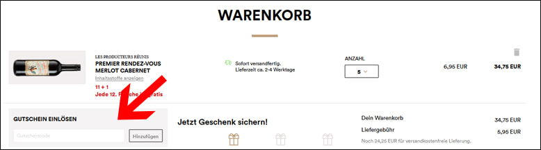 Gutscheincode einlösen Weinfreunde Gutschein einlösen