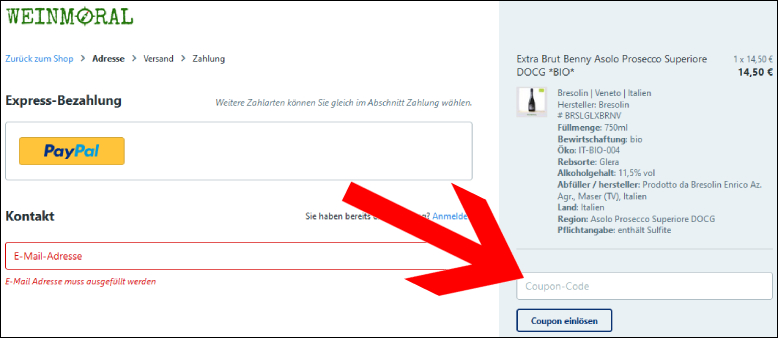 Den Code hier einlösen Den Weinmoral Gutschein im ersten Bestellschritt einlösen