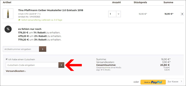 Löse deinen Gutschein hier ein Deinen Weinober Gutscheincode kannst du im Warenkorb anwenden