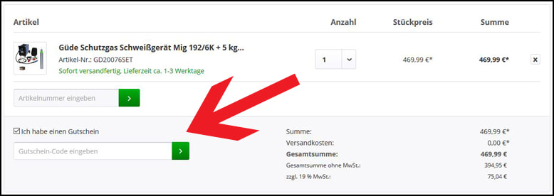 Deinen Werkzeugdiscount24 Gutschein gibst du hier ein Gib deinen Werkzeugdiscount24 Gutschein im Warenkorb ein