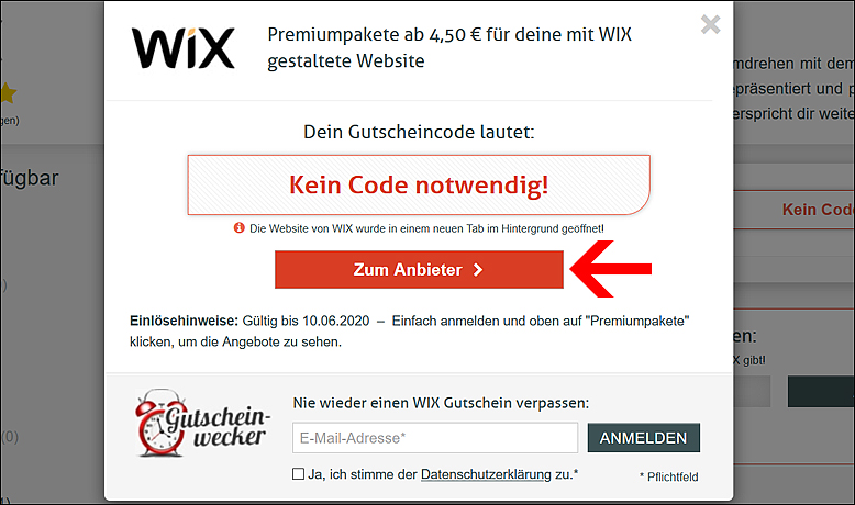 Mit einem Klick auf den Gutschein deiner Wahl wirst du zur Wix Aktion weitergeleitet Zum Rabatt gelangst du mit einem Klick auf deinen WIX Gutschein