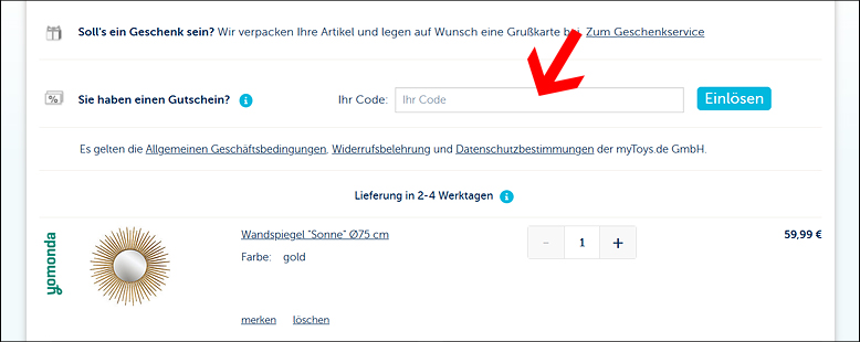 Im letzten Schritt der Bestellung kannst du den yomonda Gutscheincode einlösen Löse den yomonda Rabatt im letzten Schritt des Bestellprozesses ein