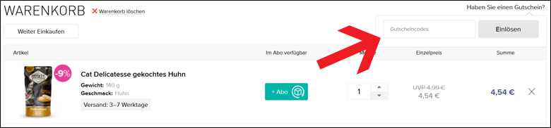 Den Zoobio Code in das Gutscheinfeld eintragen Im Warenkorb den Zoobio Gutschein einlösen