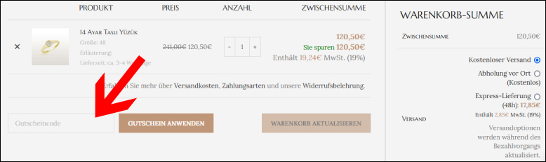 Deinen Zümra Code kannst du im Warenkorb eingeben Zümra Gutschein im Warenkorb einlösen