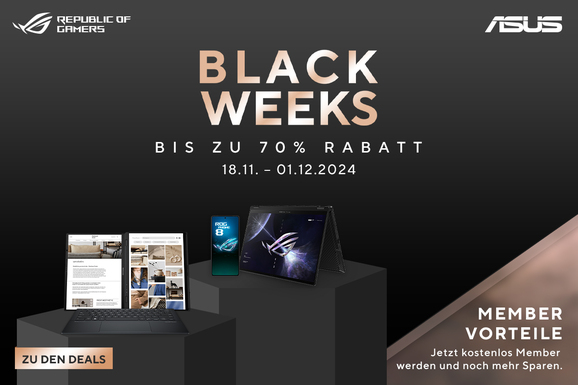 Bis zu 70% Rabatt und weitere Vorteile zur Black Week bei ASUS